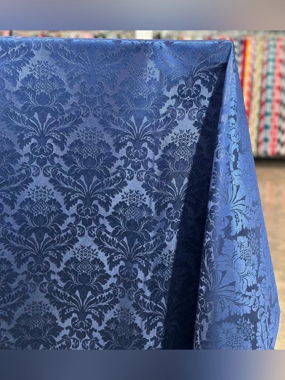 120” Navy Damask Round Tablecloth